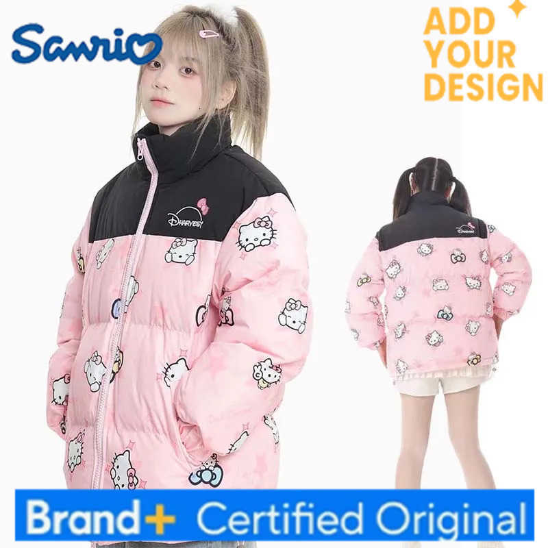 Sanrio Sanrioed Hello Kittys Y2K Cotton Parkas Winter Womens Down Jackets Patchwork Loose Zipper Coat Casual Thickened Warm Jacket H251223-image-1089512637