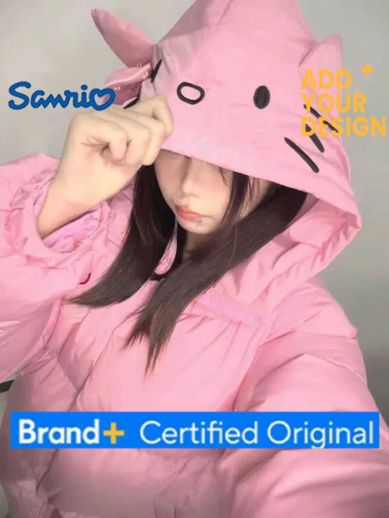 Sanrio Hello Kitty Pink Jacket Women Winter New Thickened Warm Loose Couple Cotton-padded Jacket Harajuku Winter Women Coat Warm 2025 H251223-image-1089512462