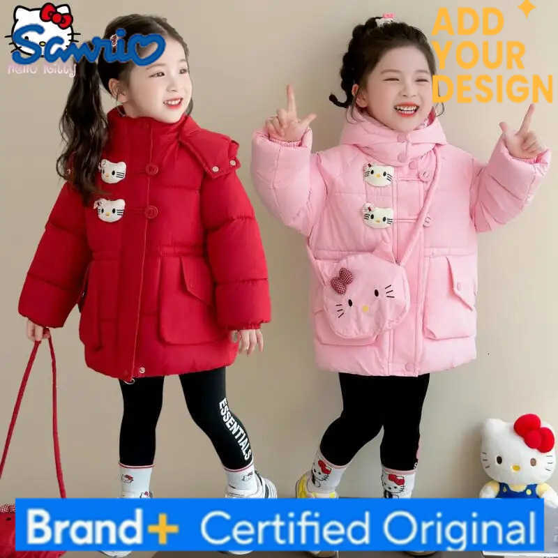 Sanrio kawaii cartoon kitten girl hooded cotton coat Anime winter new thickened coat childrens warm cotton jacke fashionable coat tops H251223-image-1089512153