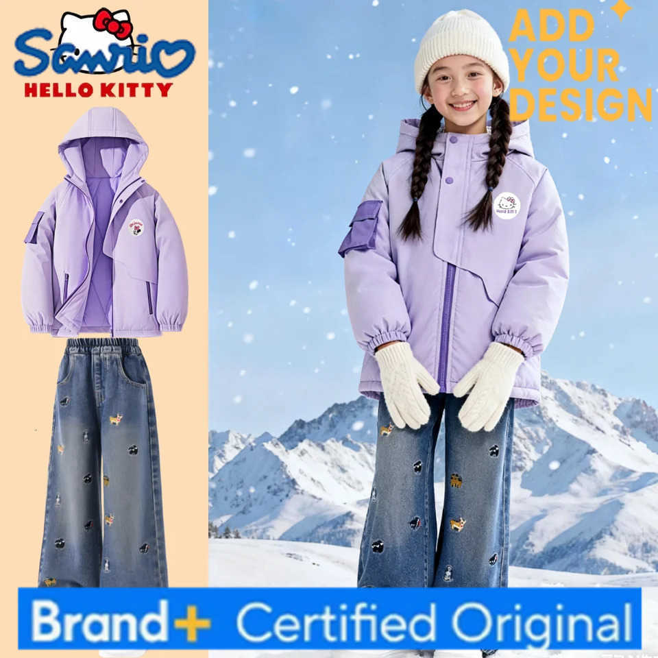 Sanrio Hello Kitty Kids Thickened Cotton-padded Jacket Girl Purple Warm-keeping Windproof Hooded Jacket Winter Cold-resistant Outerwear H251223-image-1089513345