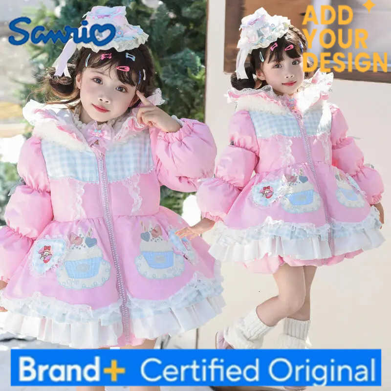 Sanrio Anime My Melody Girl Lolita Long Down Jacket Dress Winter Thick Coat Bow Decoration Tops Sweet Snowsuit Festival Gift H251223-image-1089508465