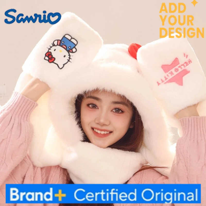 Sanrio Hello Kitty Ensemble officiel de gants, écharpe et chapeau en peluche – Accessoires d'hiver 3 en 1, cadeau mignon par temps froid pour fem