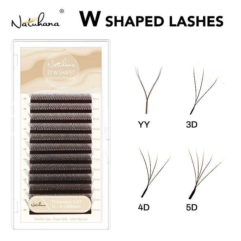 NATUHANA Brown W Shaped 2D 3D 4D 5D W Natural Soft Automatic Flowering Premade Fans Eyelashes ExtensionsT251223-image-1089452889