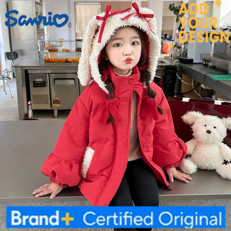Sanrio Childrens Cartoon Down Jacket Winter New Girls Kawaii Anime Fashion Thick Warm Cotton Jacket Sweet Comfortable Hooded Coat H251223-image-1089512910