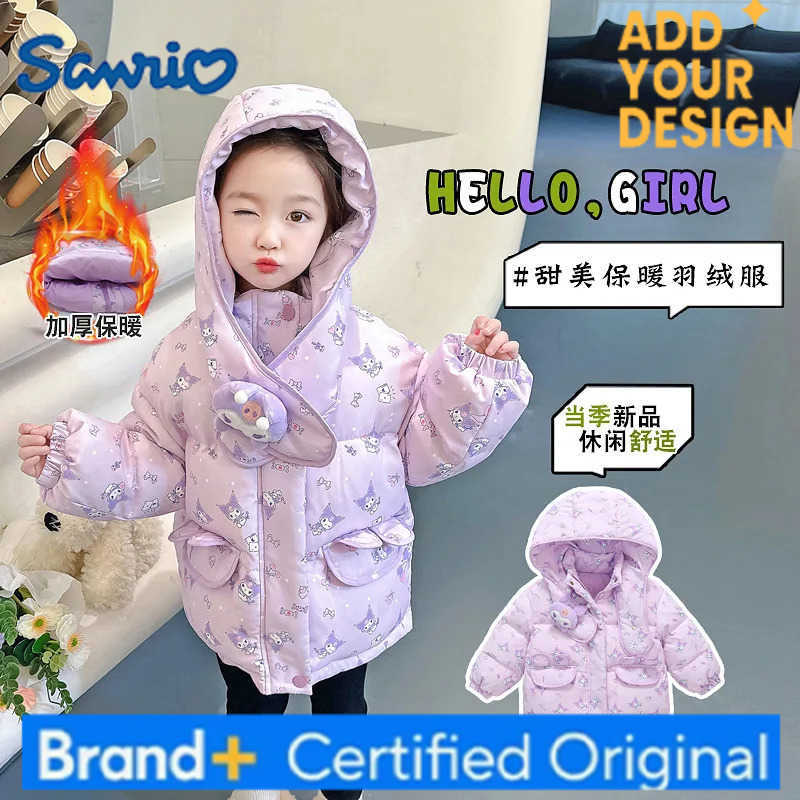 Sanrio New Cartoon Girls Kuromi Plus Thick Down Jacket Coat 2025 Autumn Winter Anime Thickened Children Hooded Coat Cute Kids Tops H251223-image-1089512334
