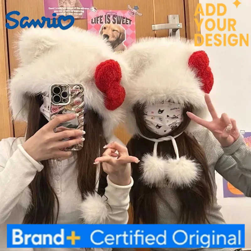 Sanrio Cute Hello Kitty Bucket Hat Adjustable Drawstring Fashion Winter Hat Windproof Thickened Material Kawaii Streetwear Cap for Girl H251223