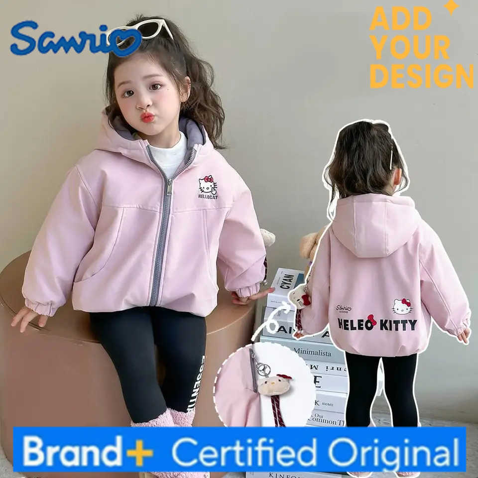 Sanrio Hot Hello Kitty Girls Velvet Jacket New Winter Childrens Cotton Jacket Cute Casual Cotton Jacket Thickened Windbreaker H251223-image-1089512767