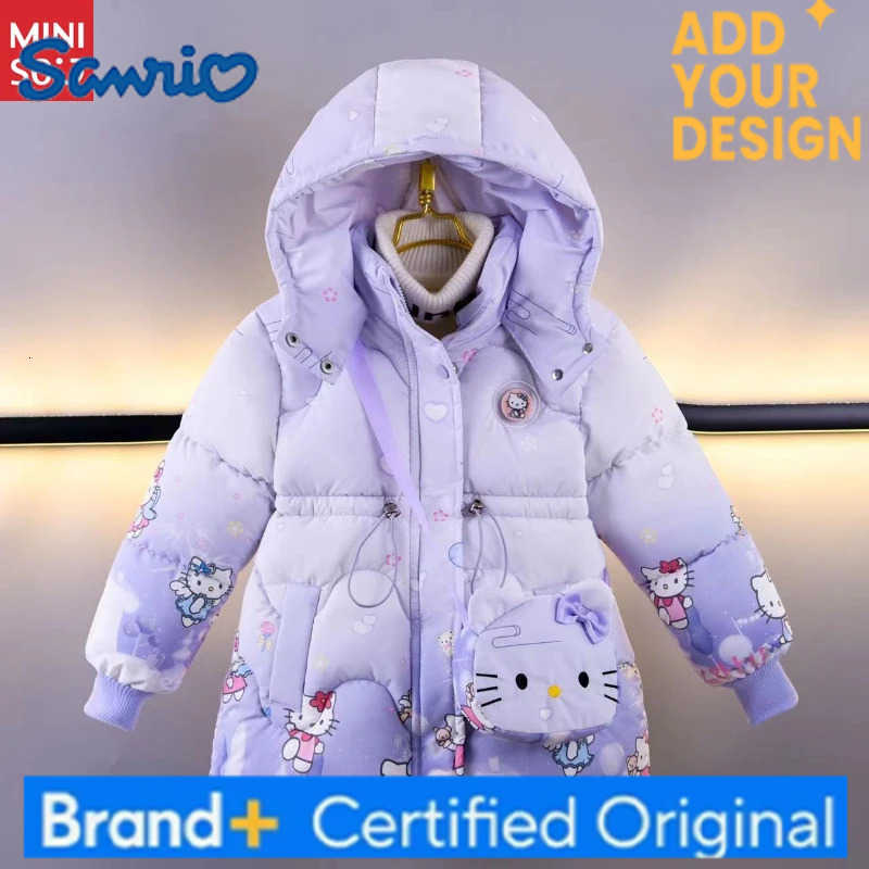 Sanrio Miniso Girls Winter Coat with Bag 2024 Korean Style Thick Puffer Jacket for Big Kids Hooded Parka H251223-image-1089508083