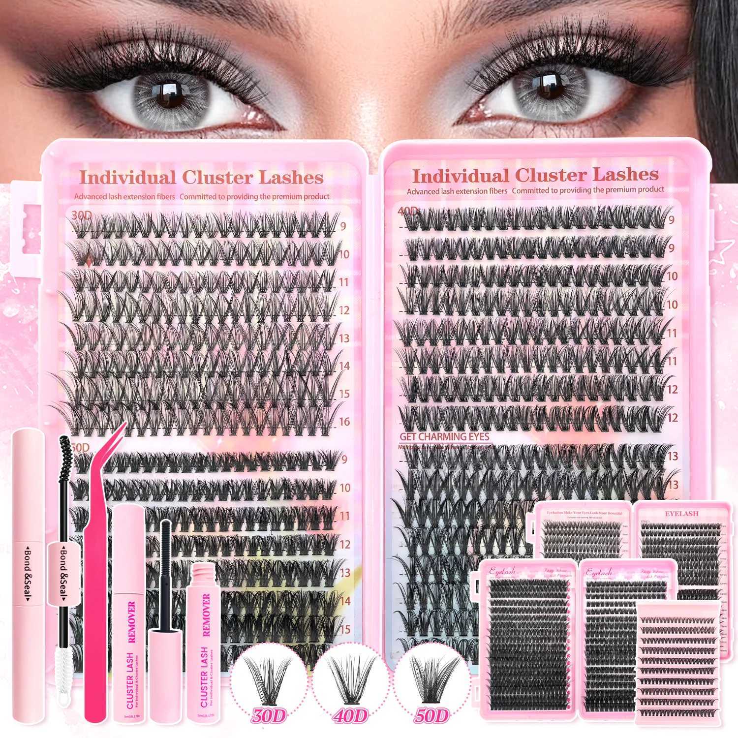 160/640/720pcs DIY Eyelash Extension Kit - False Lashes with Glue Bond Applicator Pre-Made Clusters 10-18mm for VolumeT251223-image-1089452040