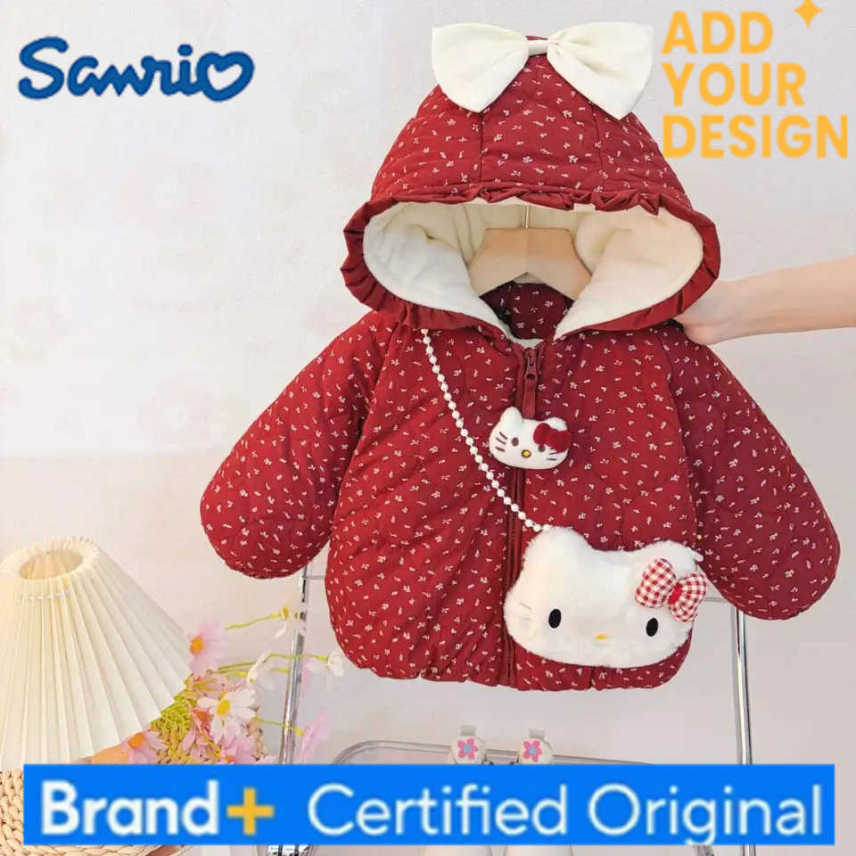 Sanrio Hello Kitty Girls Winter Velvet Thickened Warm Cotton Jacket Kawaii New Sweet and Stylish Cartoon Bag Floral Clothes H251223-image-1089510272