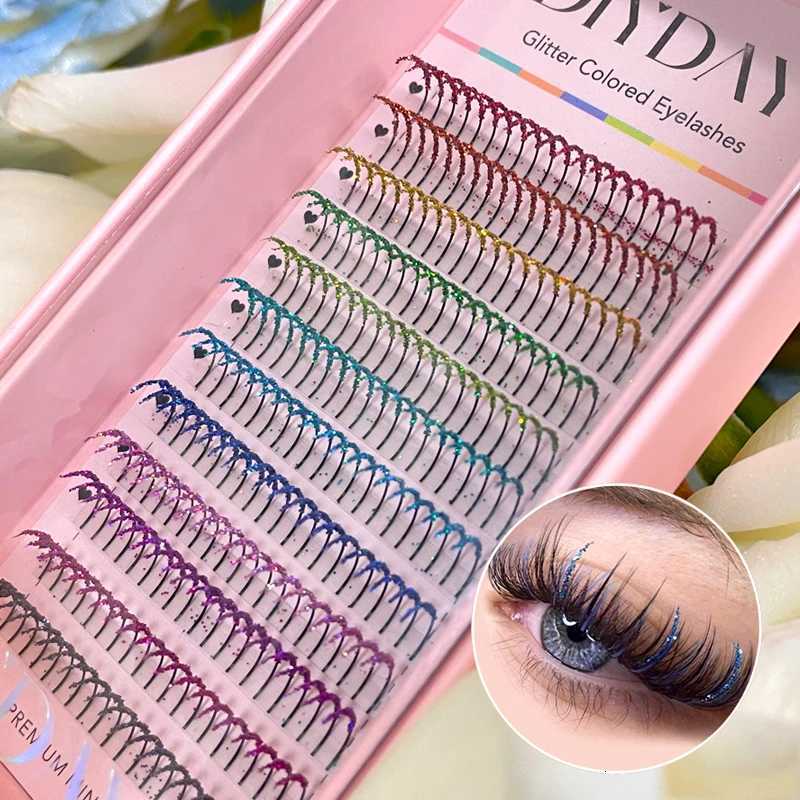DIYDAY Mixed Glitter Colored Eyelashes Individual Premade Russian Volume Fans Glitter Lashes Extension Wholesale for HalloweenT251223-image-1089455015