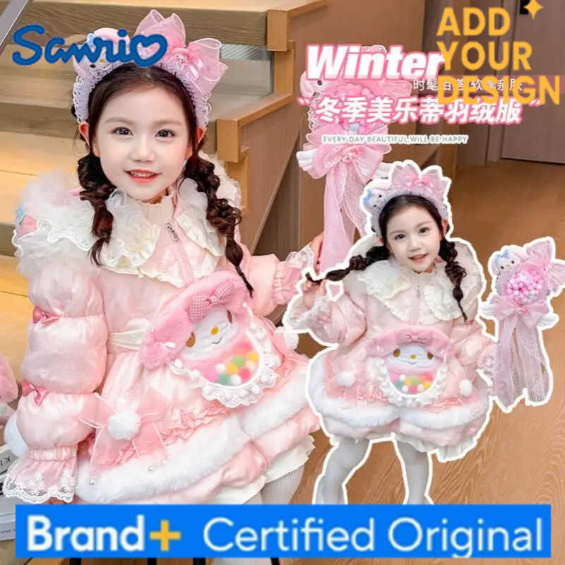 Sanrio My Melody Girls Lolita Down Jacket 2025 Winter New Children Cartoon Kawaii Warm Long Princess Style Thick Warm Coat Sweet Tops H251223-image-1089514765