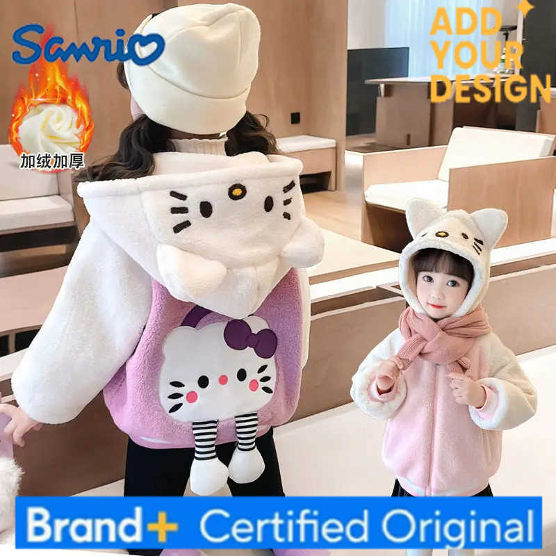 Sanrio Girl Coat Hello Kitty Kawaii Anime Fashion Winter Student Casual Thickening Long Sleeves Hooded Jacket Children Clothing H251223-image-1089513832
