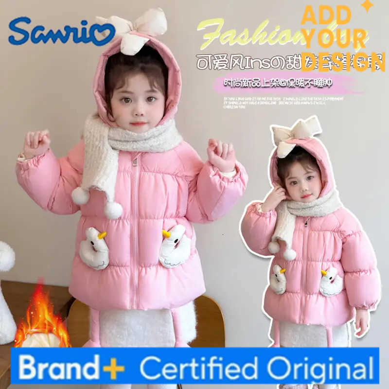 Sanrio Christmas Girls Kawaii Thick Cotton Jacket Winter 2025 New Korean Cartoon Anime Warm Hooded Coat Fashion Sweet Comfort Clothing H251223-image-1089507459