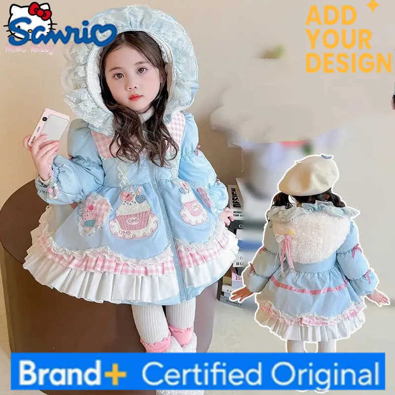 Sanrio New Anime Girls Thickened Hooded Lolita Down Jacket Kawaii Winter Cotton Coat Cartoon Childrens Warm Jacket Fashionable Tops H251223-image-1089508128