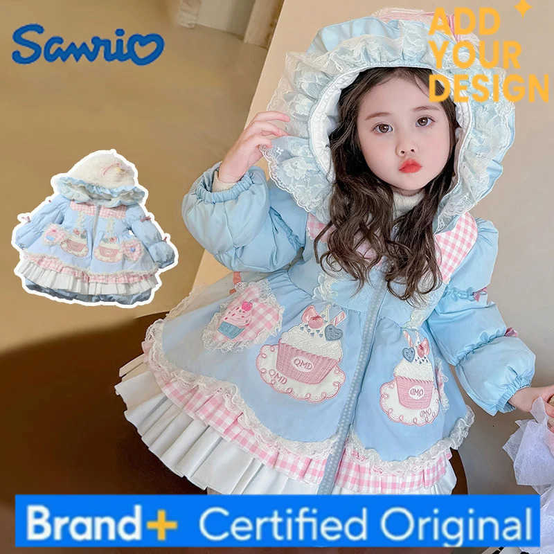 Sanrio Cartoon Girl Lolita Cotton Jacket Winter Childrens Thick Warm and Fashionable Hooded Jacket Bow Decoration Cotton Sweet Jacket H251223-image-1089508581