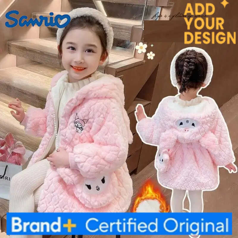 Sanrio Girls Cartoon Velvet Coat Kuromi Kids Kawaii Fashion Hooded Outdoor Jacket Warm Sweet Autumn/winter Clothes Girls Gift H251223-image-1089512973