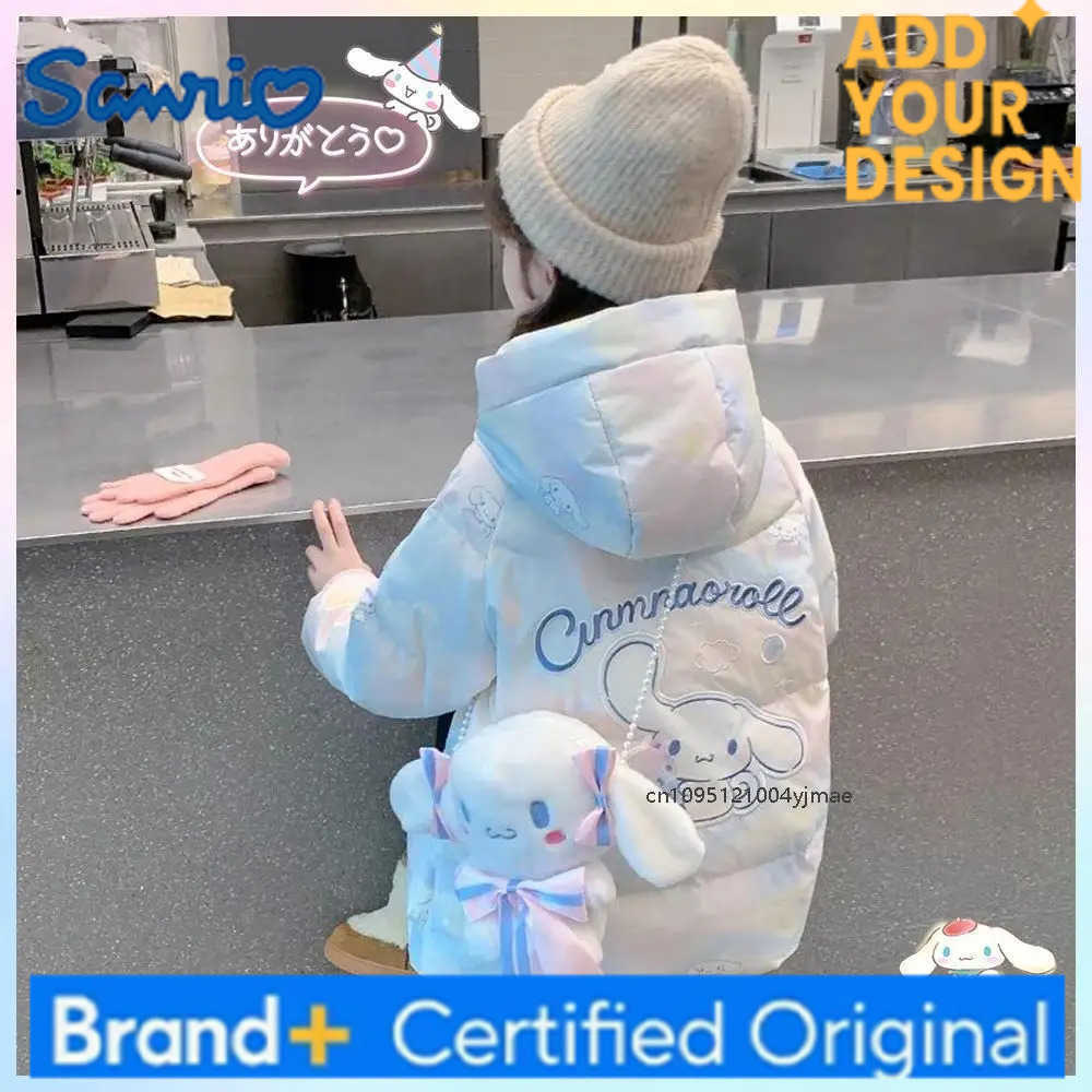 Sanrio Anime Sanrios Winter Cartoon Cinnamoroll Kuromi Childrens Down Clothes Fashion Girls Thicken Hooded Warm Cotton Padded Jacket H251223-image-1089510705