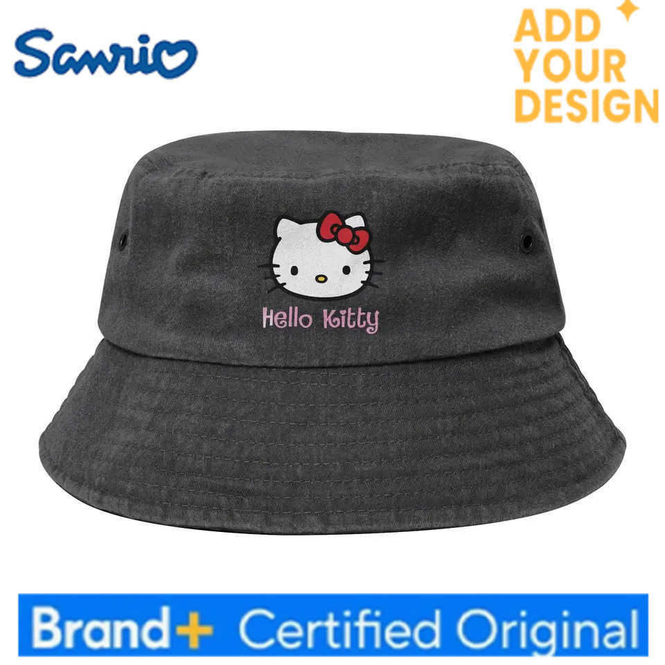 Sanrio Unique Design Hello Kitty Face Bucket Hat Women Men UV Protection Outdoor Washed Denim Fishing Caps Bob Hat H251223