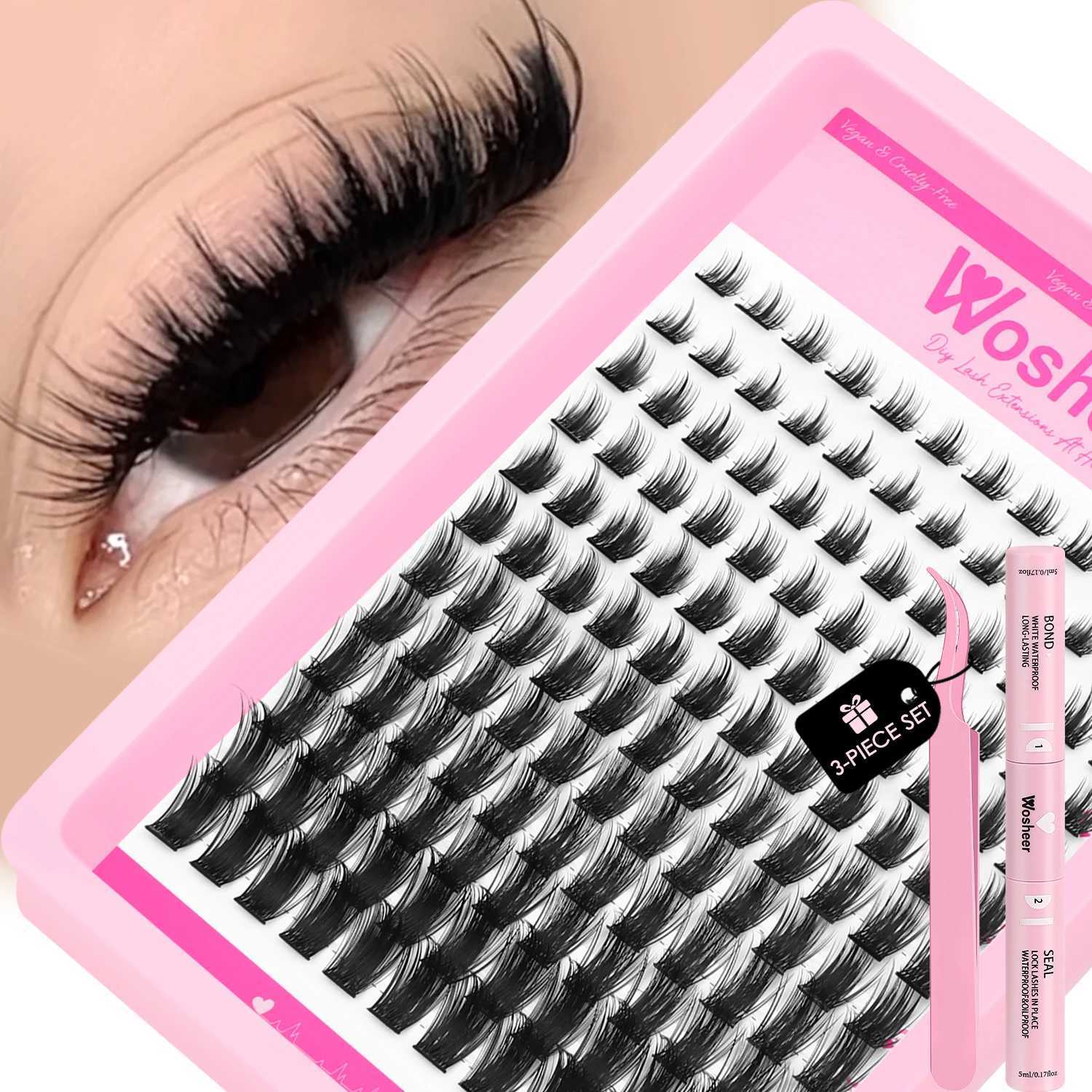 WOSHEER Manga Clusters Lashes Kit DIY Cat Eye Lash Clusters With Lash Bond And Seal And Eyelash Tweezers Eyelash ExtensionT251223-image-1089452284