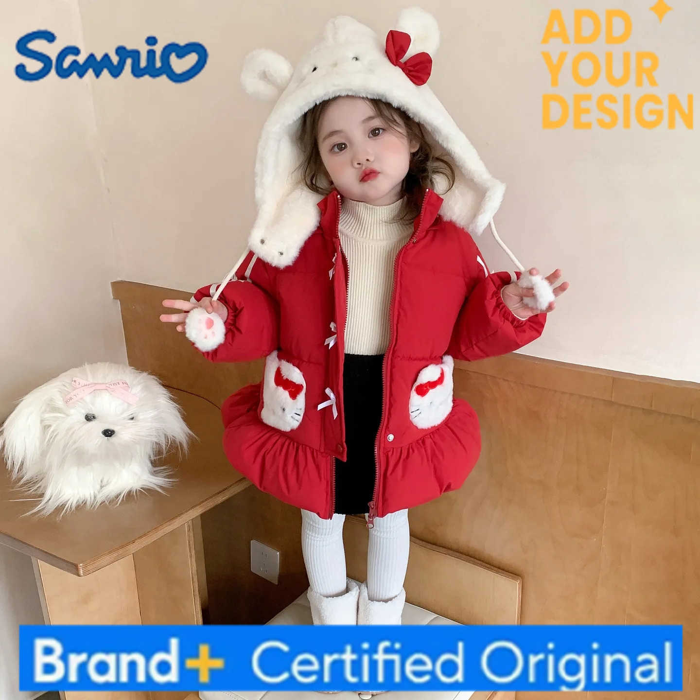 Sanrio Anime Hello Kitty Girls Autumn/Winter Korean Cartoon Fashion Cotton Jacket Childrens hooded thick warm and soft cotton jacket H251223-image-1089509681