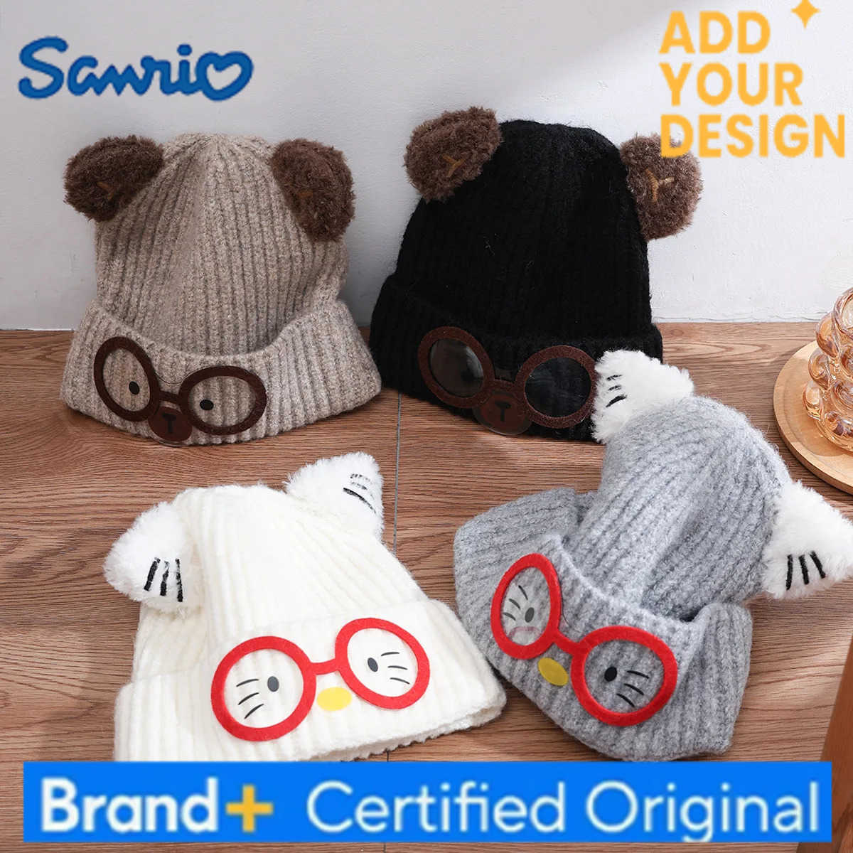 Sanrio 2025 automne et hiver nouveau dessin animé yeux mignons chiot tricoté beby chapeau polyvalent petit visage effet enfant chapeau H251223