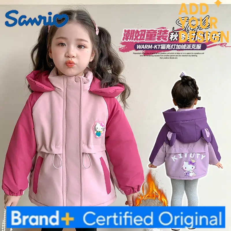 Sanrio Hello Kitty Girls Velvet Jacket Winter Clothing 2026 New Childrens Thickened Jacket Western Style Overcome Cotton Coat H251223-image-1089512757