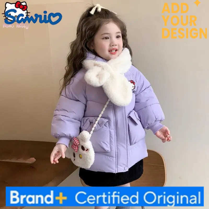 Sanrio Girls Hello Kitty Warm Hooded Cotton Jacke Anime Cartoon Winter New Clothing Kawaii Mid Length Thickened Customer Service H251223-image-1089513554