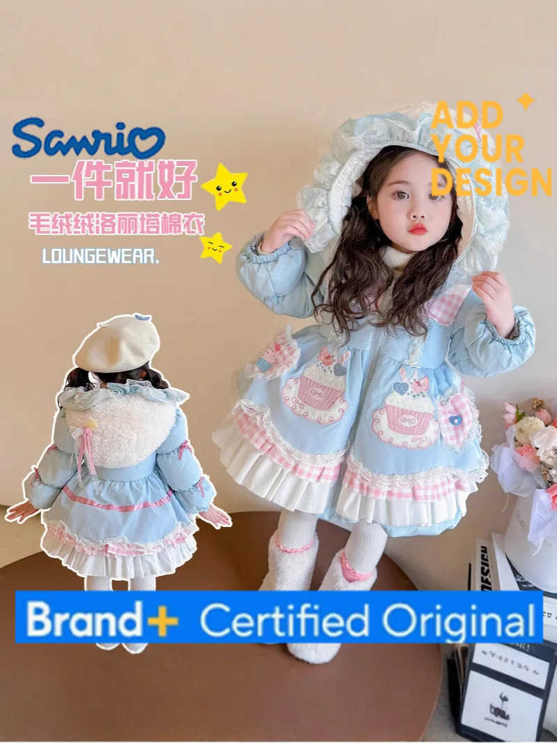 Sanrio Girls Down Cotton Coat Winter 2025 Cartoon New Style Childrens Clothing Thickened Cotton Coat Jacket Hooded Lolita Cotton Coat H251223-image-1089508266