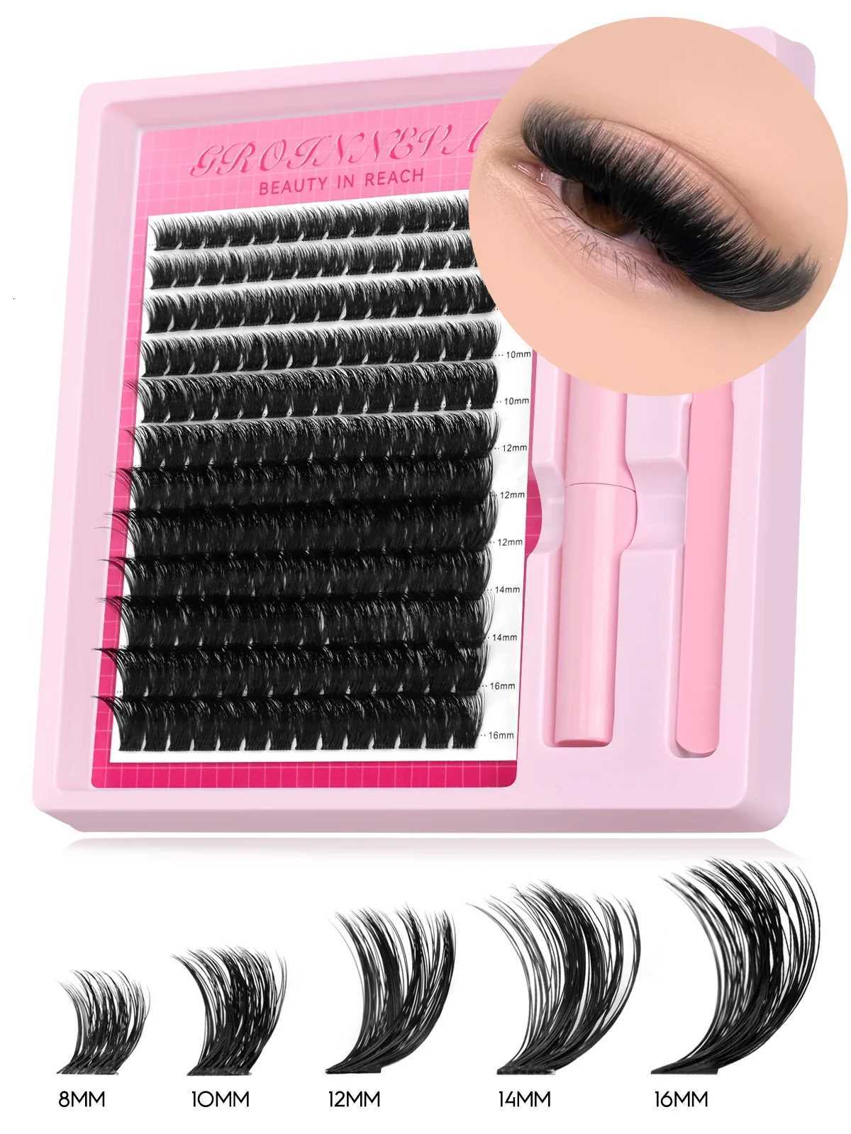 GROINNEYA Lash Clusters Kit Fluffy Individual Lashes C Curl Cluster DIY Lash Extension Kit Lash Bond and Seal Eyelash ExtensionsT251223-image-1089455652
