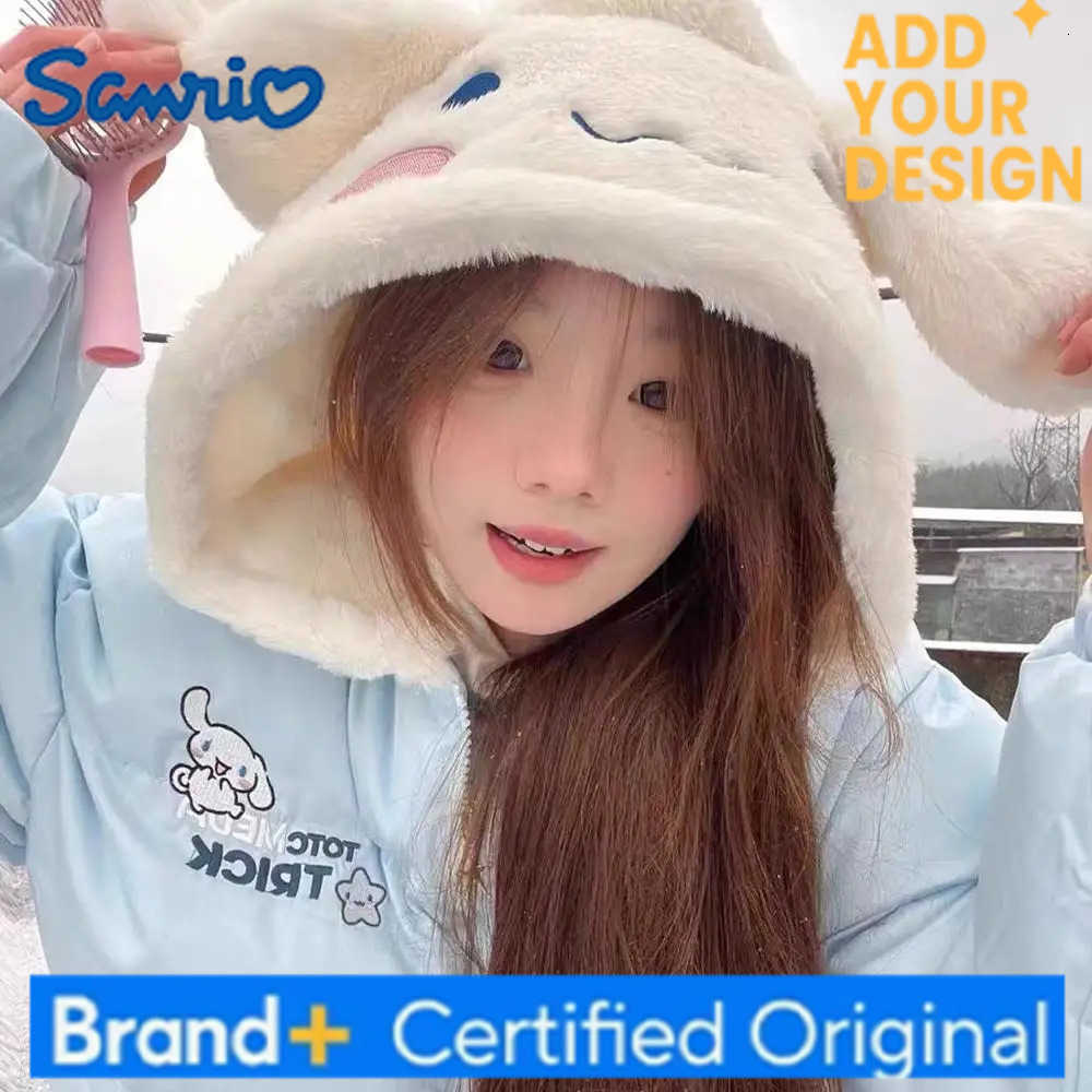 Sanrio Cute Cinnamoroll Down Jacket Plus Velvet Thicken Cotton Jacket Female Winter Plush Student Hooded Cardigan Cotton Clothes H251223-image-1089513924