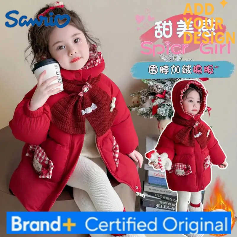 Sanrio Christmas Girl Hello Kitty Cotton Coat 2025 Winter New Cartoon Anime Fashion Thick Warm Hooded Jacket Sweet Comfort Clothing H251223-image-1089508911