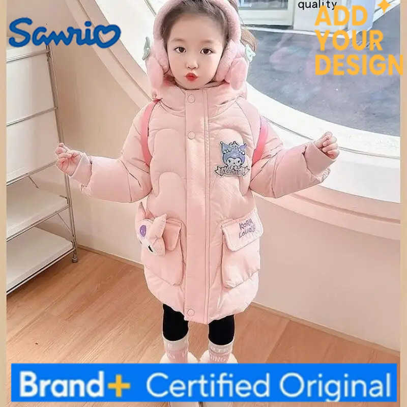 Sanrio Kuromi Child Cotton Clothes Girl Autumn Winter New Medium Length Thicken Velvet Keep Warm Coat Kawaii Childrens Clothing H251223-image-1089513777