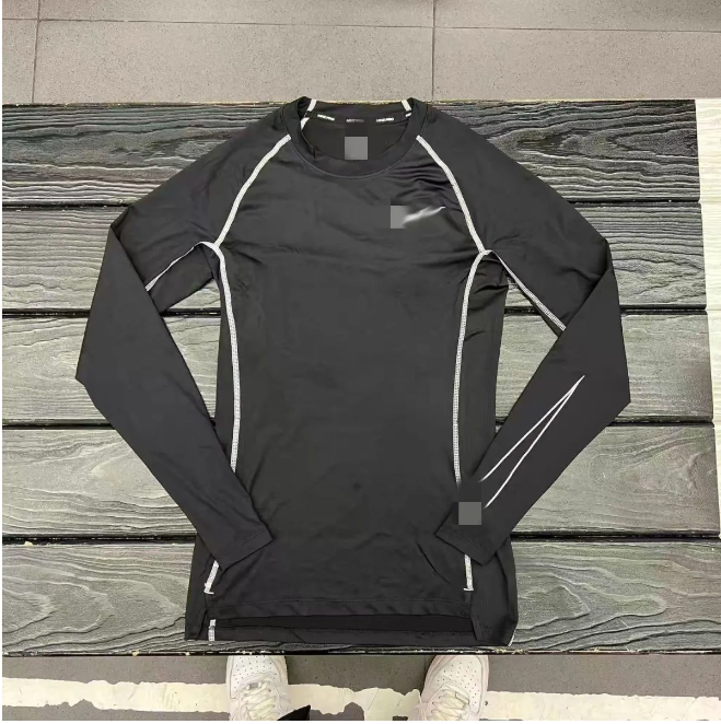 T-shirt à manches longues de compression de sport pour hommes de marque de créateurs : couche de base de piste d'entraînement de course à pied à