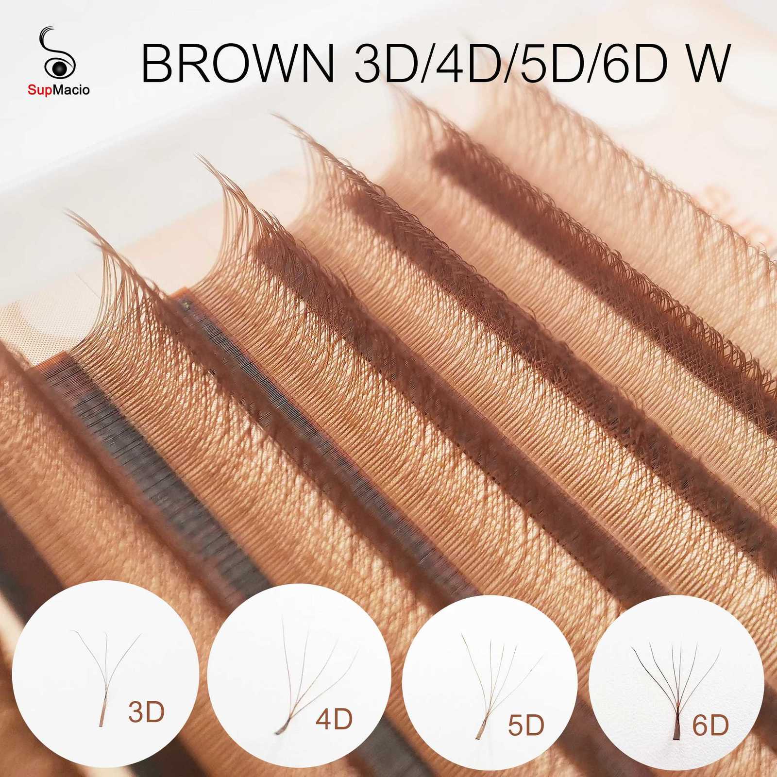 Supmacio Brown 3D/4D/5D W Lashes Bloom Automatic Flowering Soft Premade Fans Natural Soft Individual EyelashesT251223-image-1089454921