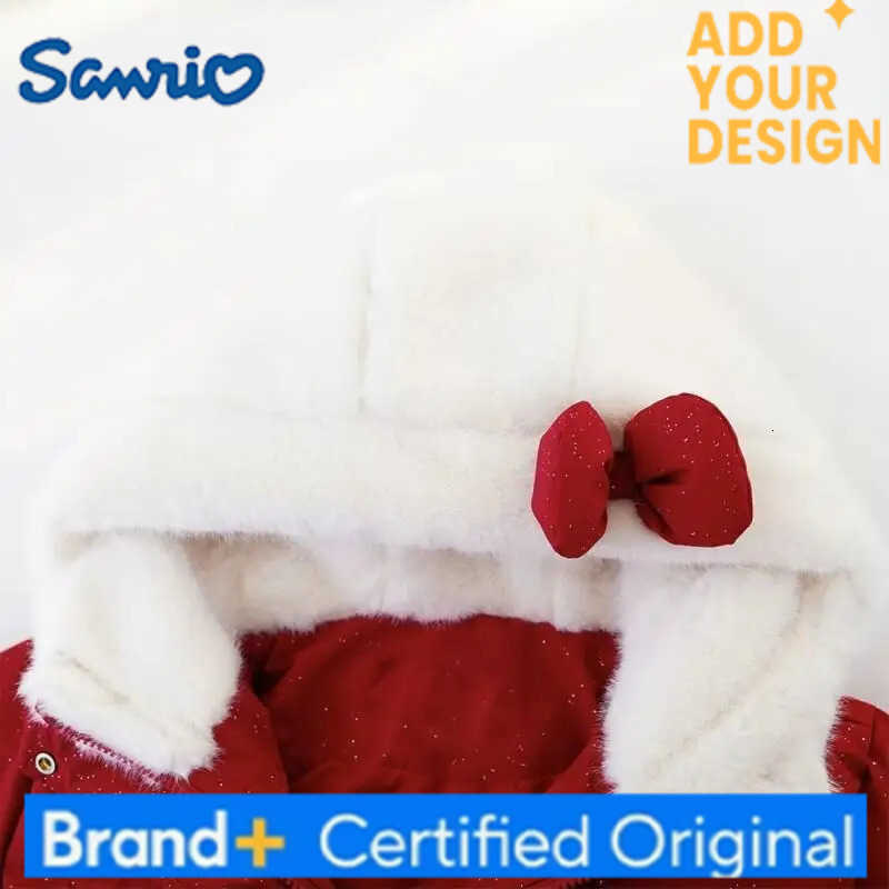 Sanrio Hello Kitty HelloKitty Girls Winter Down Cotton Jacket Babys Festive New Years Clothing Junior Girls Real Fur Coat H251223-image-1089511210
