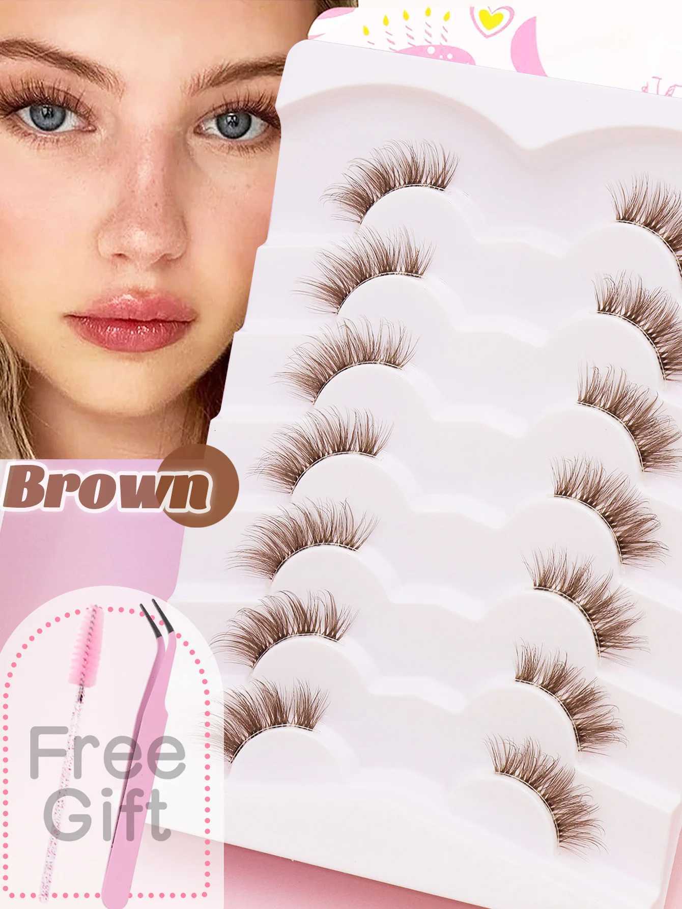 5/7 pairs of brown eyelashes Natural sharpened style Beautiful wear comfortableT251223-image-1089455774