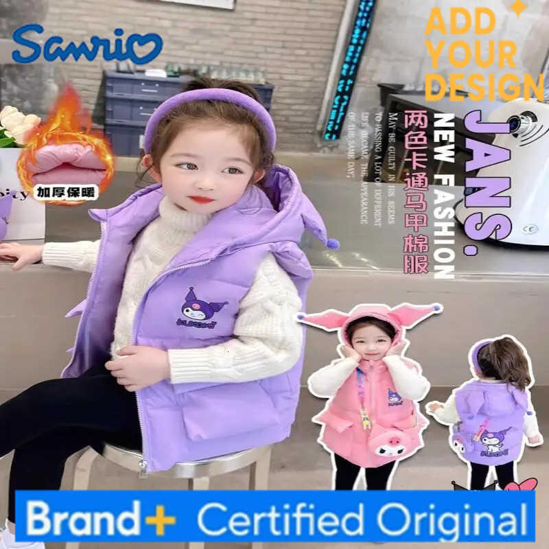 Sanrio Hello Kitty Vest Kawaii Y2K Anime Childrens Clothing 2025 Lightweight Cotton Wadding Jackets Kids Coat Toddlers Clothes H251223-image-1089512479