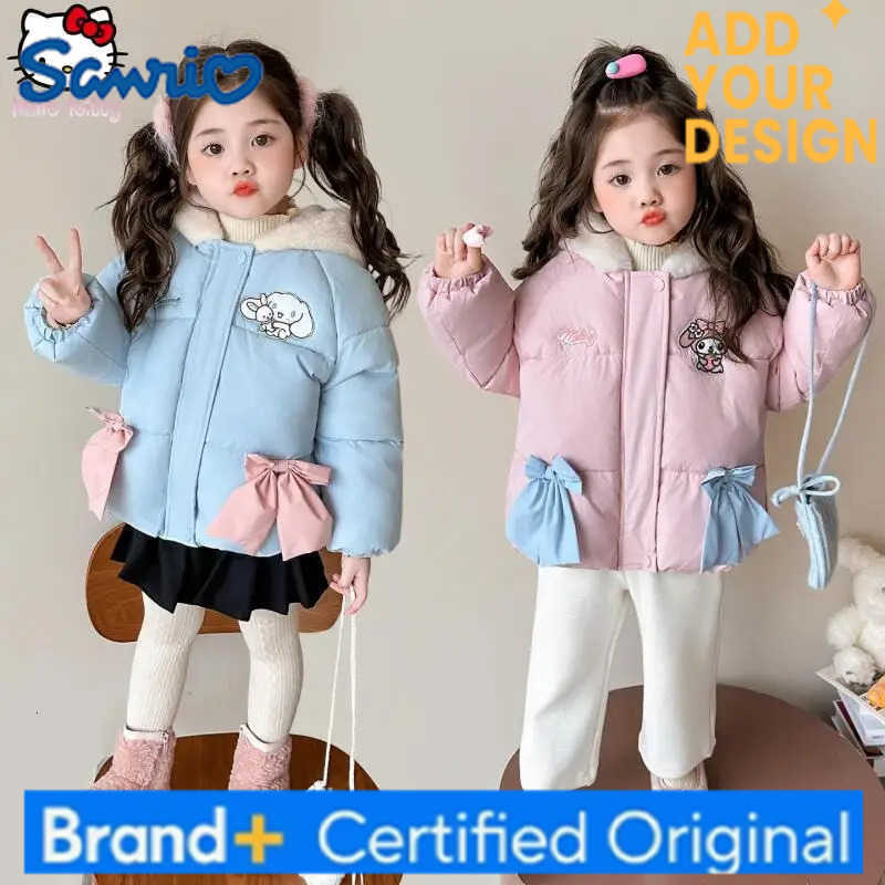 Sanrio Children Puppy Thickened Bow Hooded Cotton Coat Anime Winter Coat New Cartoon Girls Kawaii Melody Princess Warm Cotton Coat Tops H251223-image-1089512747