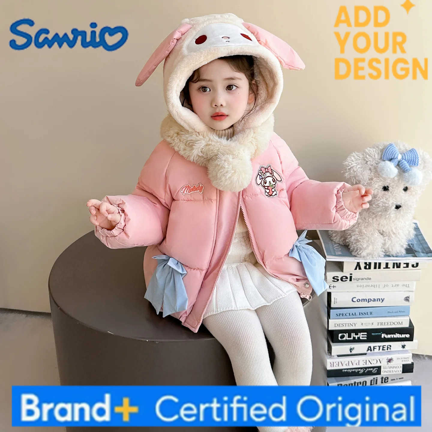 Sanrio Anime My Melody Girls Winter Cartoon Cute Sweet Cotton Jacket Childrens Kuromi Thick Winter Clothes with Velvet for Warmth H251223-image-1089513765
