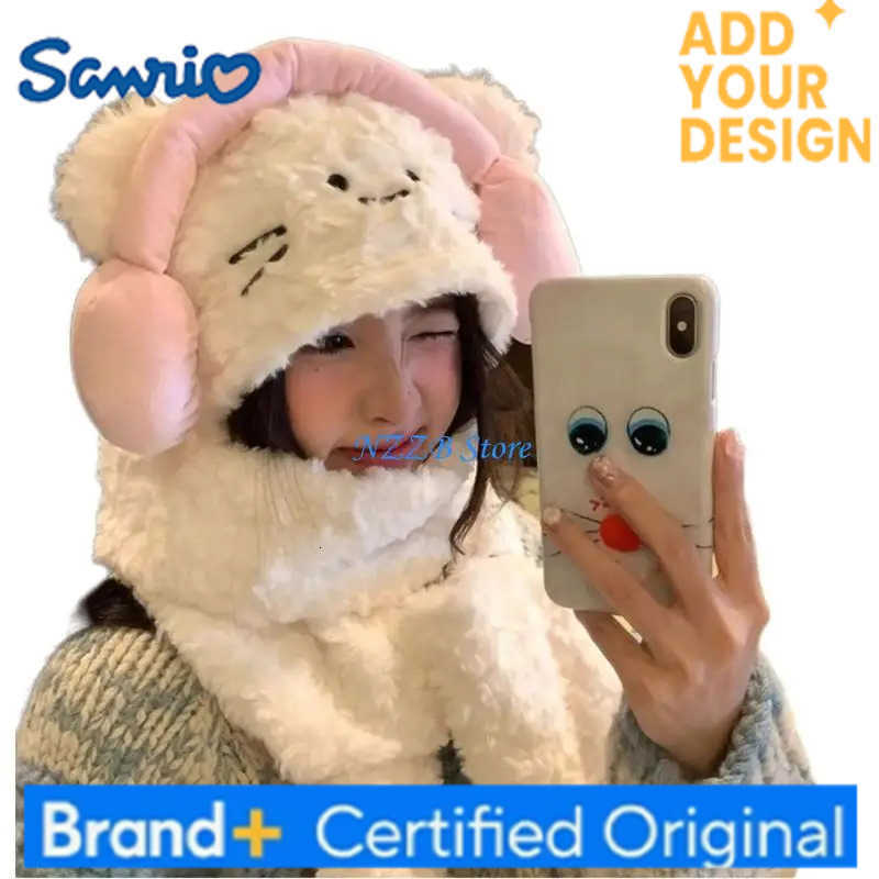 Sanrio T21F dessin animé oreille en peluche trappeur chapeau femmes à capuche écharpe casquettes hiver automne chaud Headwea H251223