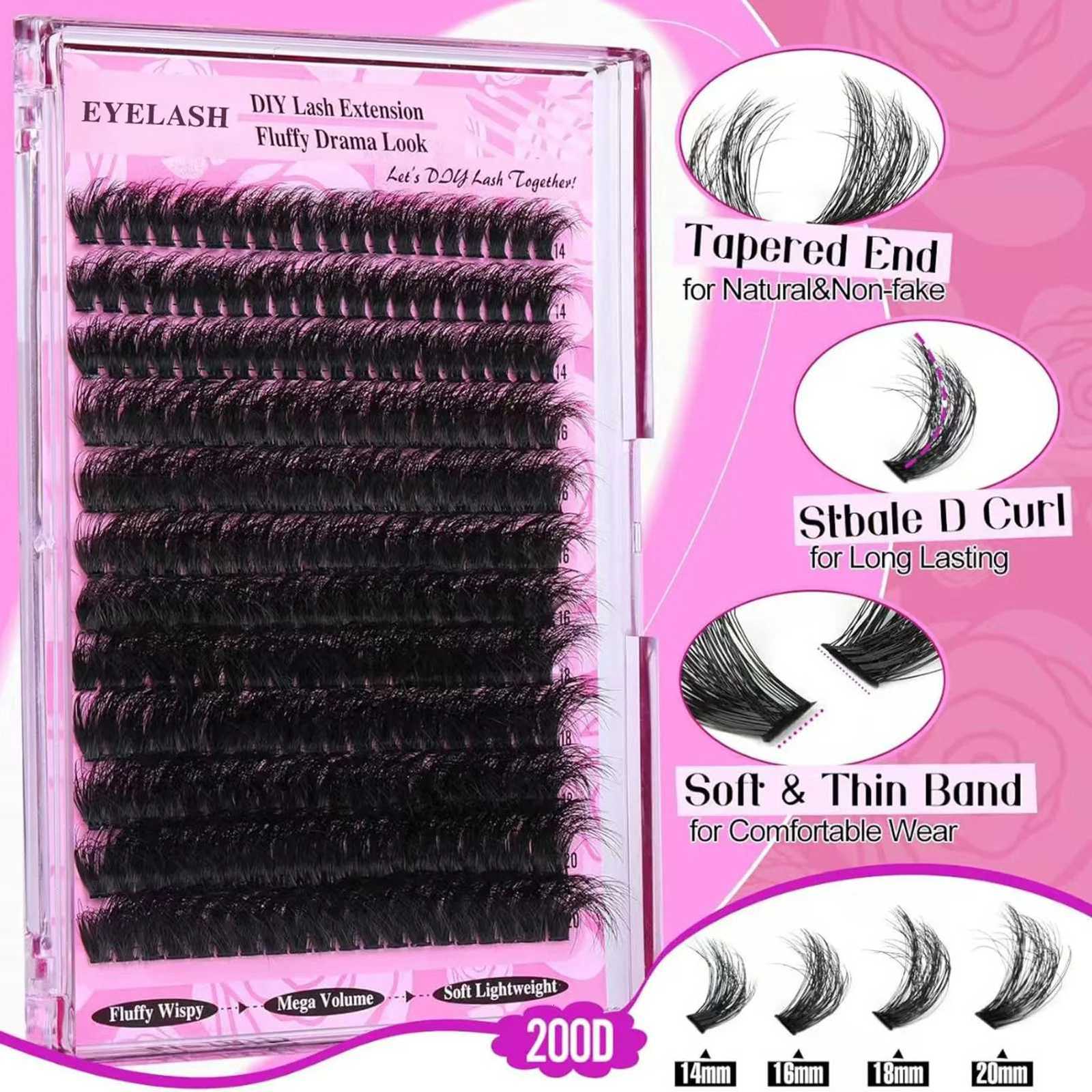 Fluffy thick Lashes Individual clusters 200D Cosplay Faux mink lash extenstions manga false eyelashes 14-20mm natural eyelashT251223-image-1089453835