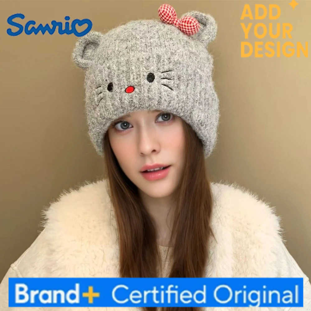 Sanrio Vente Chaude Femmes Lâche Doux Bonnet Chapeau Belle Mignon Chat Oreille Arc Conception Hiver Tricoté Chapeaux Pour Femme Streetwear Chapea