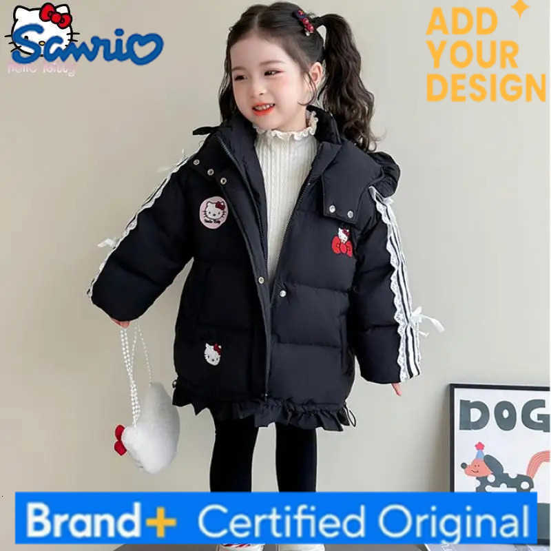 Sanrio Kids Anime Thickened Hooded Lace Bow Cotton Coat Winter Coat Kawaii Girls Warm Down Jacket Cartoon Fashion Cotton Jacket Tops H251223-image-1089514006