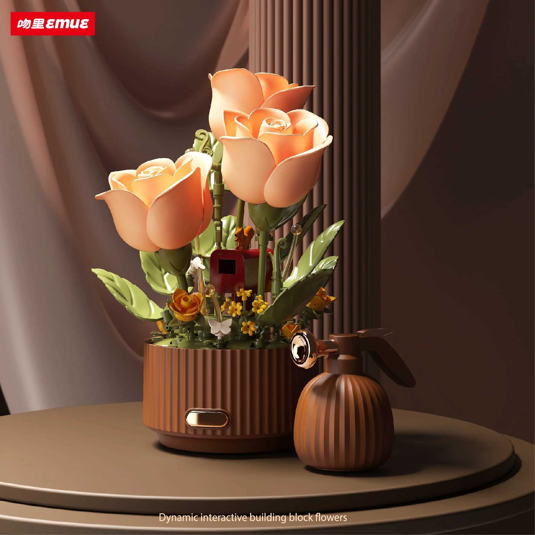 Dynamic Building Block Flower Electric Assembly Rose Bouquet Fairy Atmosphere High-end Decoration For Girl Handmade Wedding Gift Q251212 M260309-image-1096808247