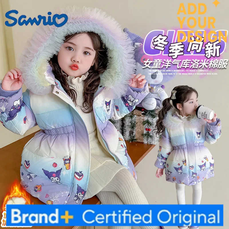Sanrio Girls Kuromi Kawaii Cotton Coat Winter 2025 New Cartoon Anime Fashion Childrens Thick Warm Hoodie Sweet Comfortable Soft Tops H251223-image-1089507432