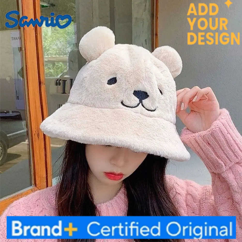 Sanrio Fashion Cute Bear Ears Fur Bucket Hat Thick Warm Womens Fisherman Hat Soft Basin Hat Clothing Accessories H251223