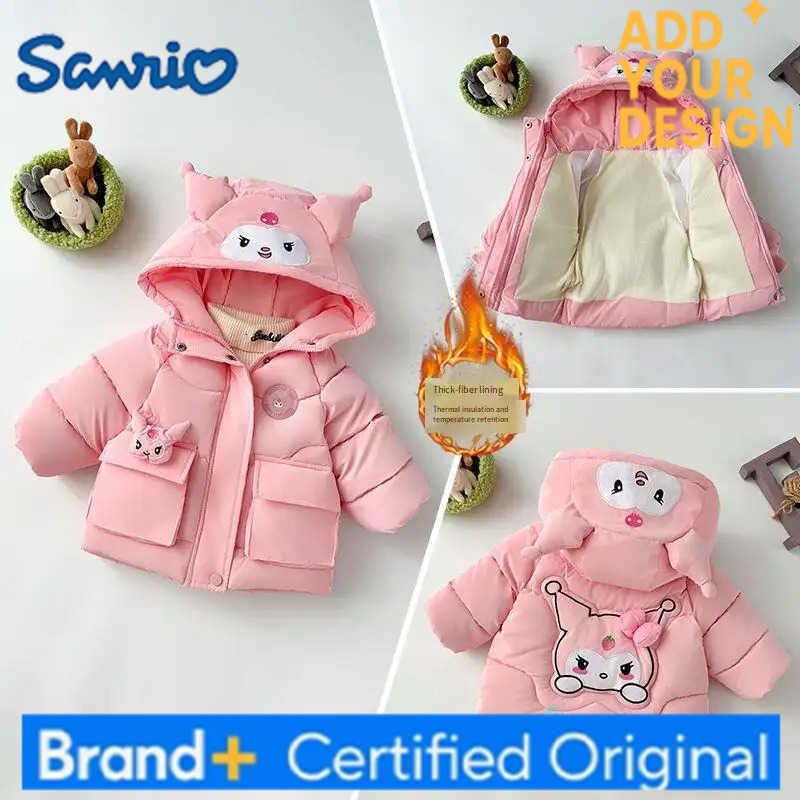 Sanrio Girls Cartoon Cotton Padded Jacket Kuromi Kids Kawaii Hooded Jacket Leisure Keep Warm Coat Thicken Winter Clothes New H251223-image-1089511726