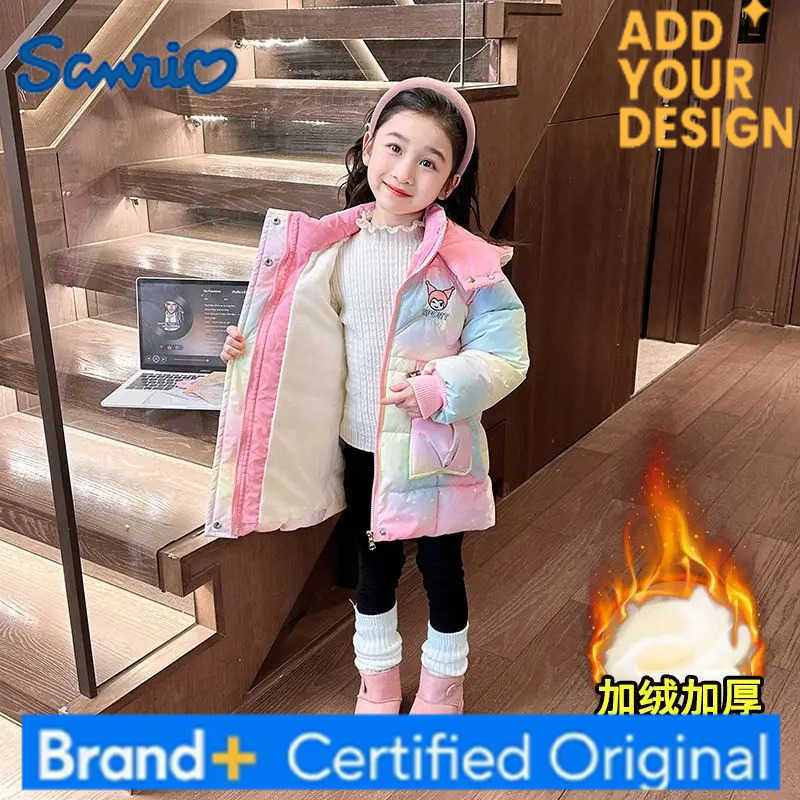 Sanrio Kawaii Children Long-Style Down Jackets Anime Winter Little Devil Cute Jacket Rainbow Color Hooded Warm Outdoors Korean Jacket H251223-image-1089510555