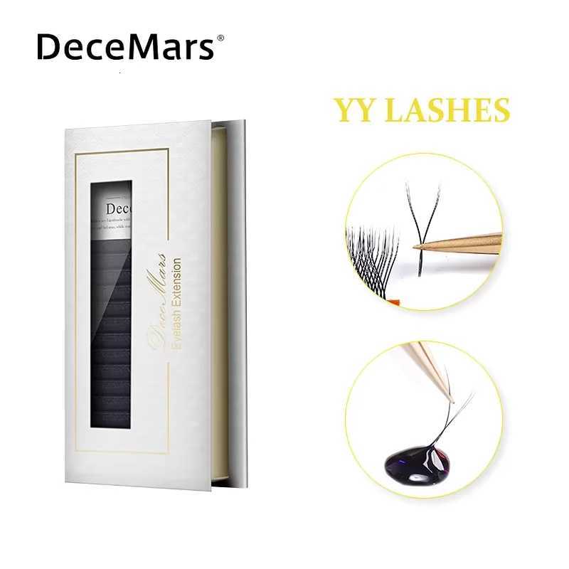 DeceMars YY Shape Black Brown Eyelashes Extensions Two Tip Lashes C/D Curl High Quality IdividualT251223-image-1089453563